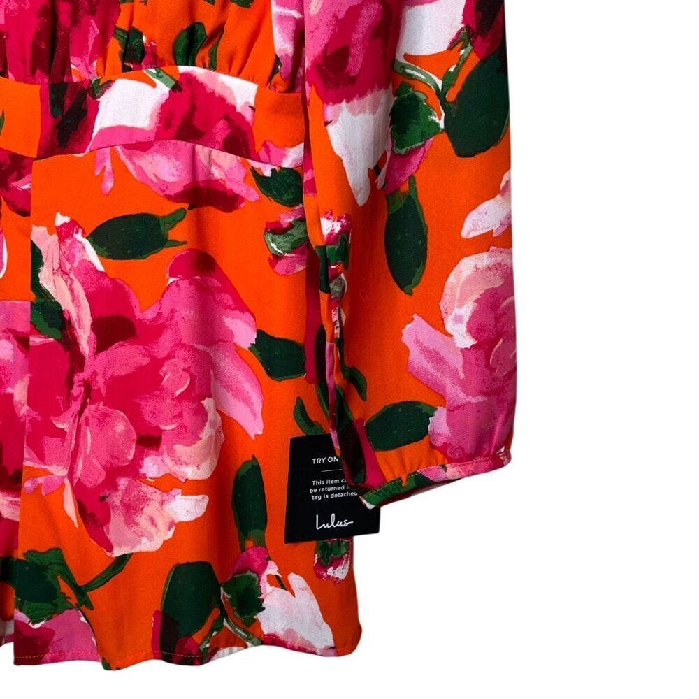 Lulus Sweetest Song Orange Floral Backless Long Sleeve Romper Size M NWT - Picture 7 of 9